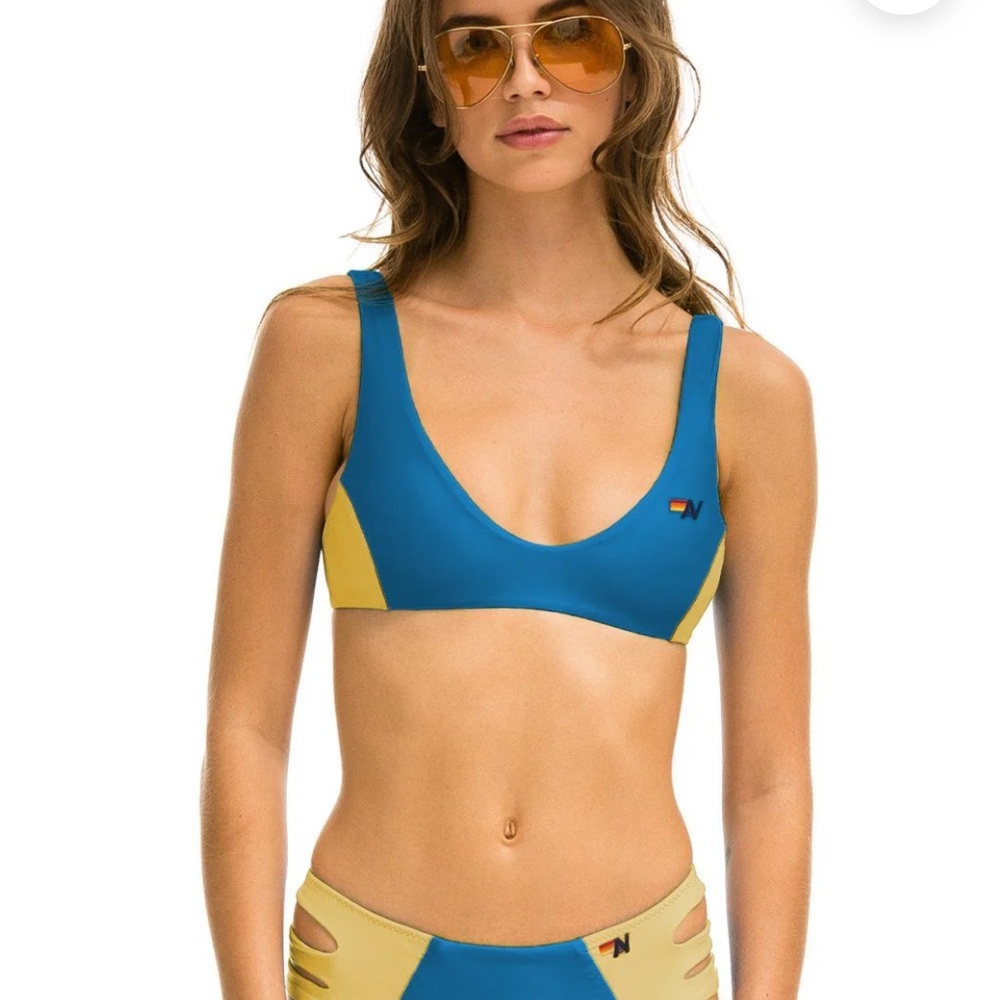 Aviator Nation color block BRALETTE BIKINI TOP - ANTIGUA // GOLD Medium